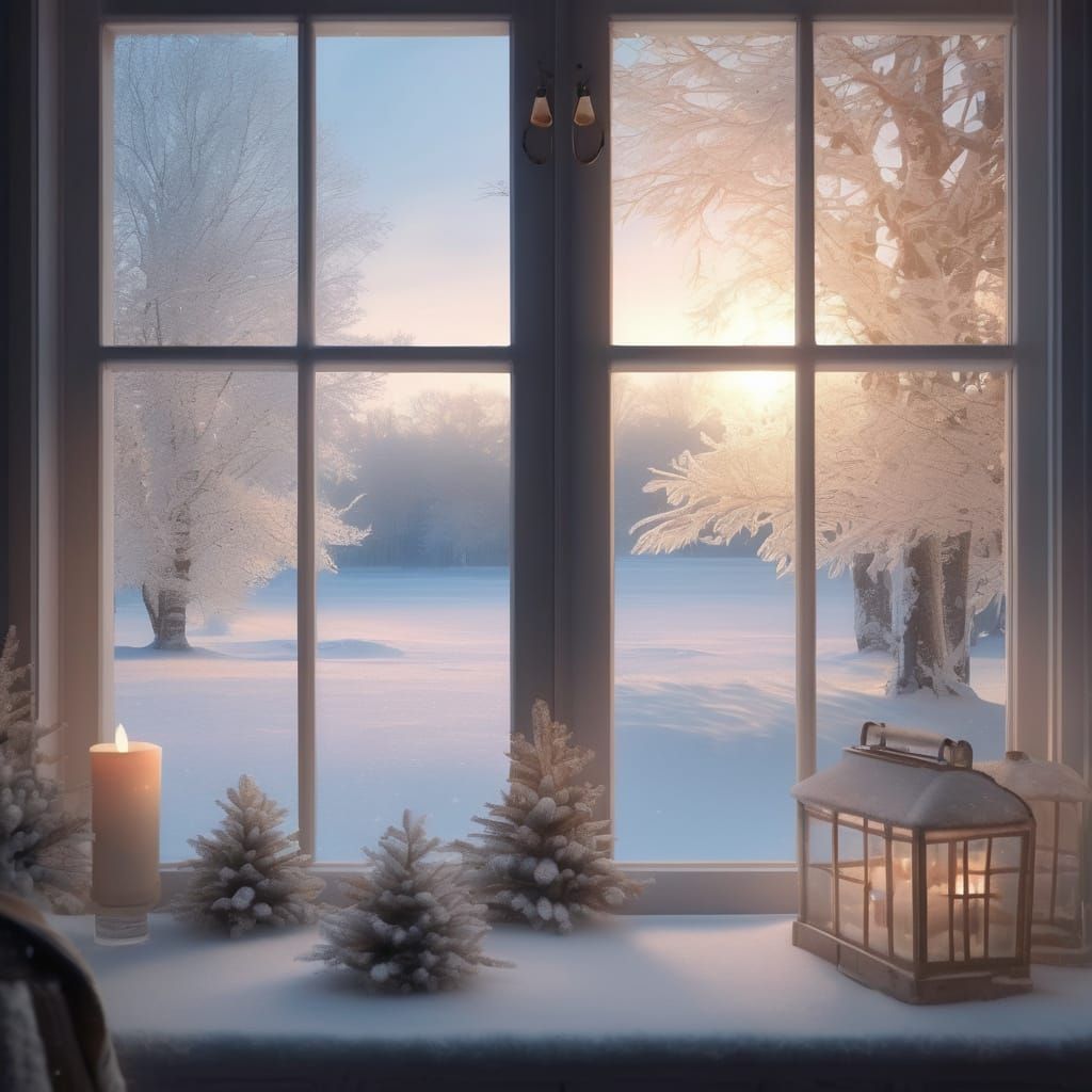 Softly Lit Winter Wonderland Through Frosted Glass