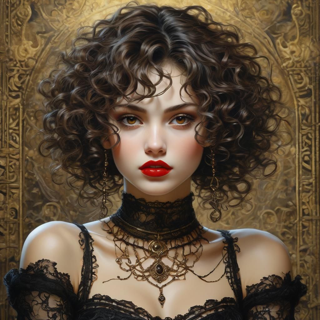 Glamorous Woman with Red Lipstick in Baroque Style