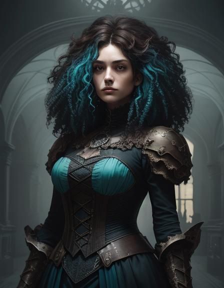 Dystopian Gallery: Woman in Bronze and Cyan Hues