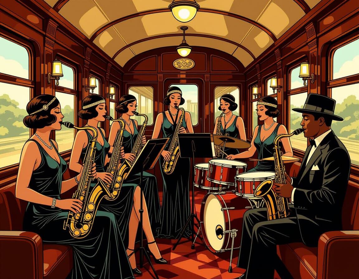 1920s All-Woman Jazz Band Plays on Moving Train