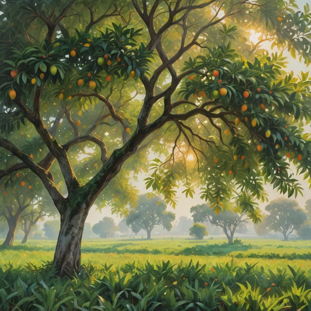 Impressionist Mango Tree in Golden Sunlight