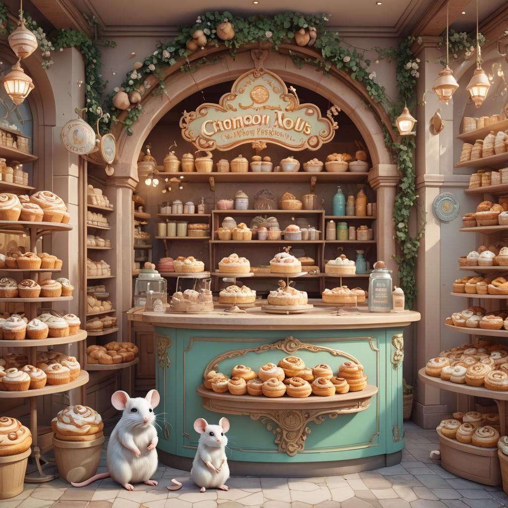 Charming Cinnamon Roll Bakery in Alphonse Mucha Style