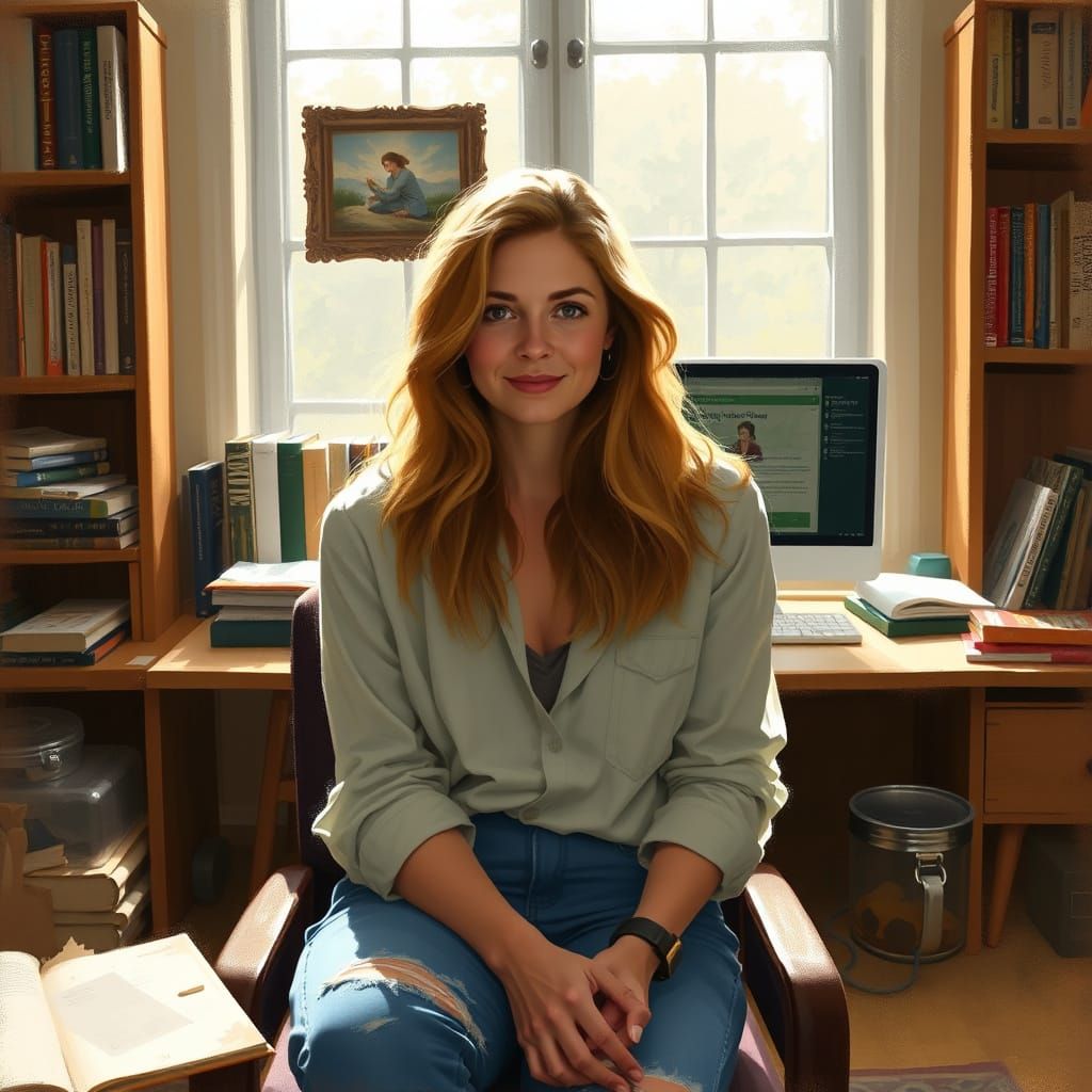 Impressionistic Portrait in Cozy Home Office