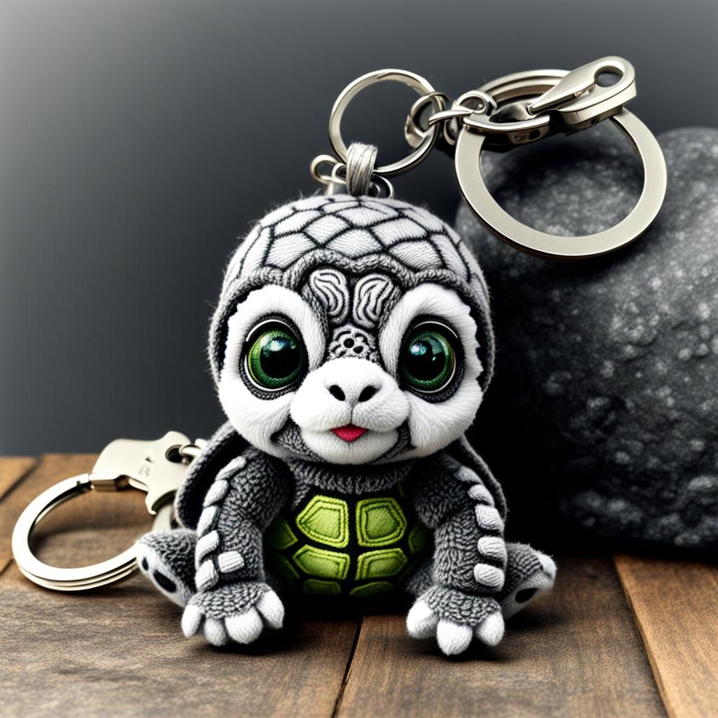 Hyperdetailed Charcoal Drawing of Sea Turtle Keychain