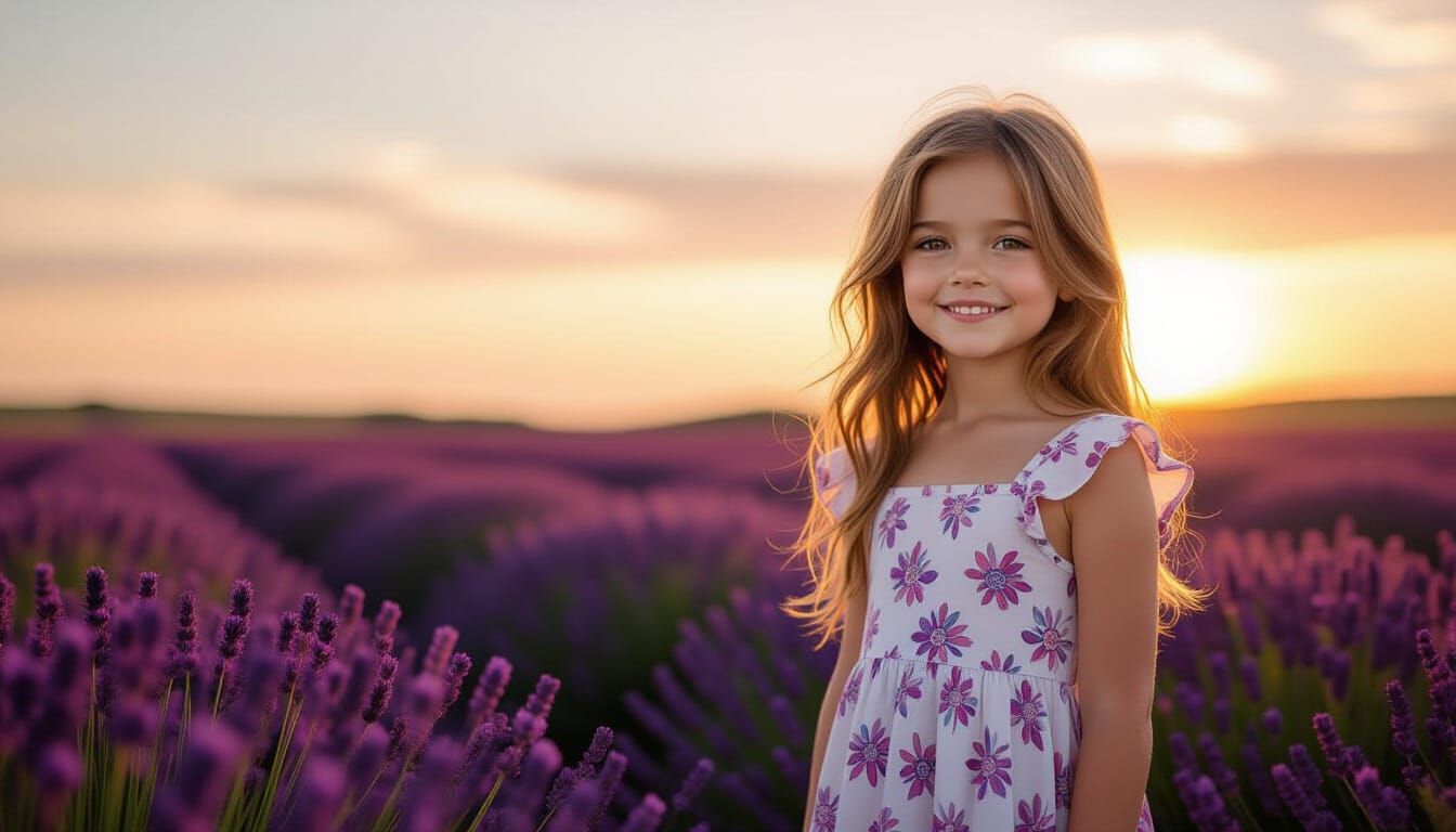 Girl in Lavender Field at Sunset: Ultra-Realistic