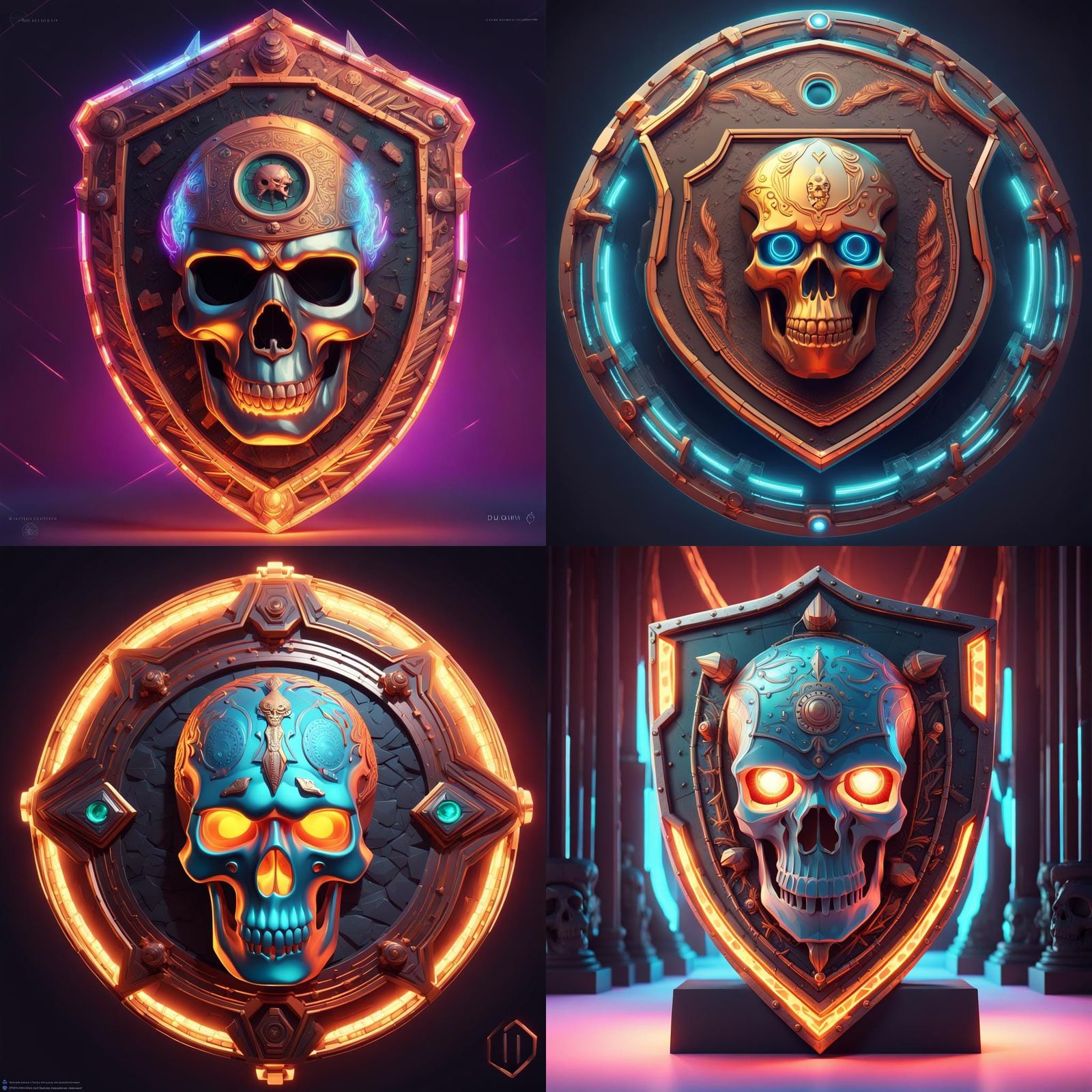Futuristic Roman Shield with Glowing Skull, Digital Art