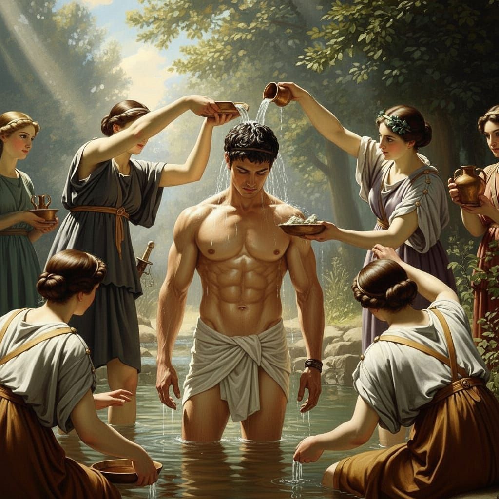 Ancient Greek Hero Theseus Bathes in River Cephisus