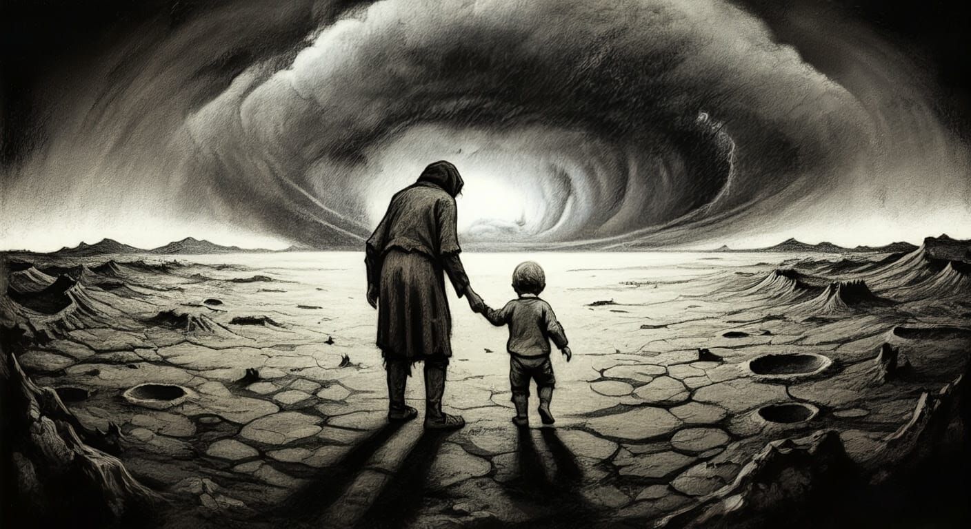 Parent's Bittersweet Moment in Haunting Charcoal Drawing