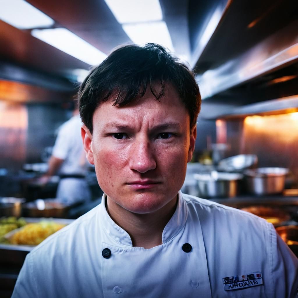 Intense Chef Portrait in a Busy Restaurant