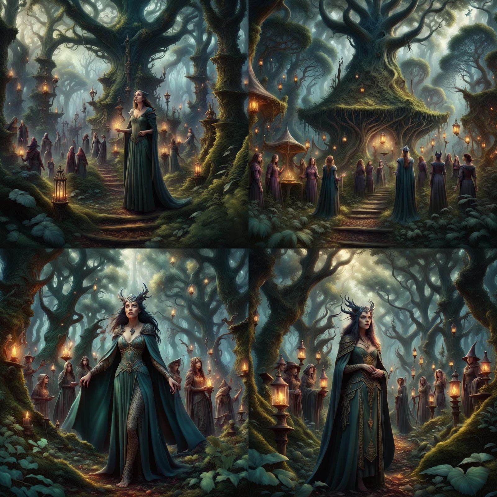Sorceress Reunion in Enchanted Forest: Digital Matte Paintin...