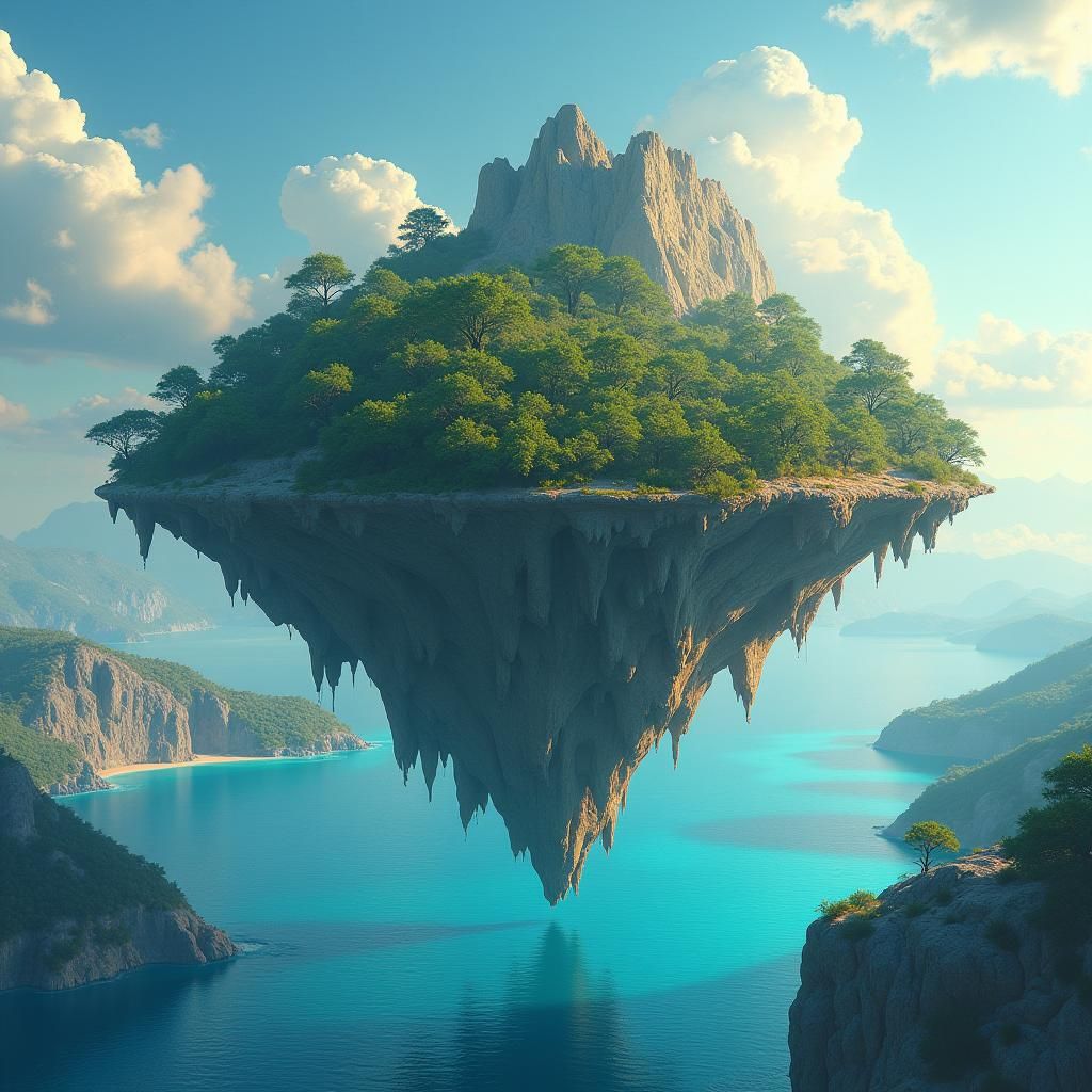 Floating Island Over Lesbos: Fantasy Matte Painting