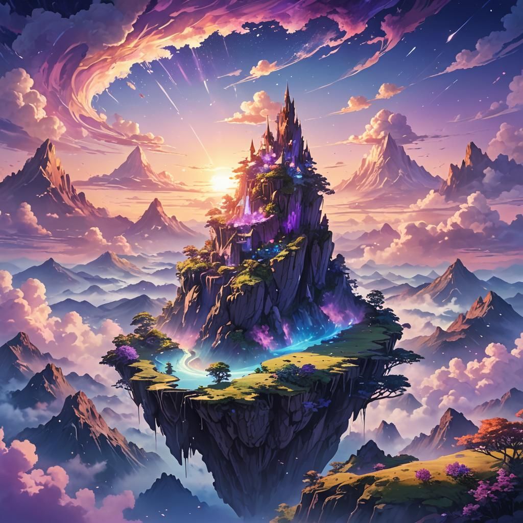 Floating Island in Anime Key Visual Style