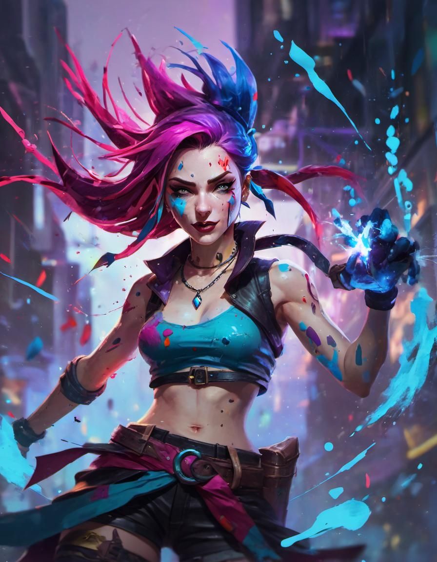 Jinx, League of Legends: Splatter Canvas Art