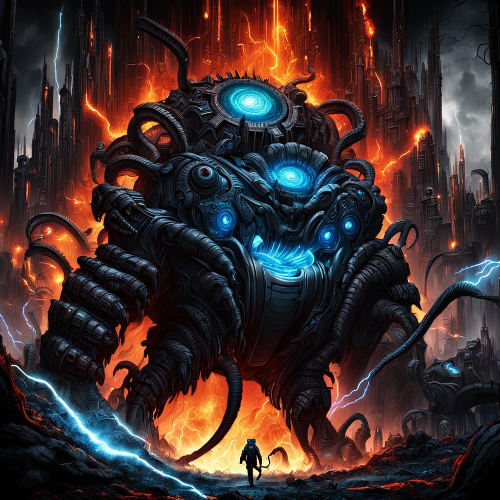 Cyberpunk Warrior Mouse Defies Biomech Beast in Gritty Labor...