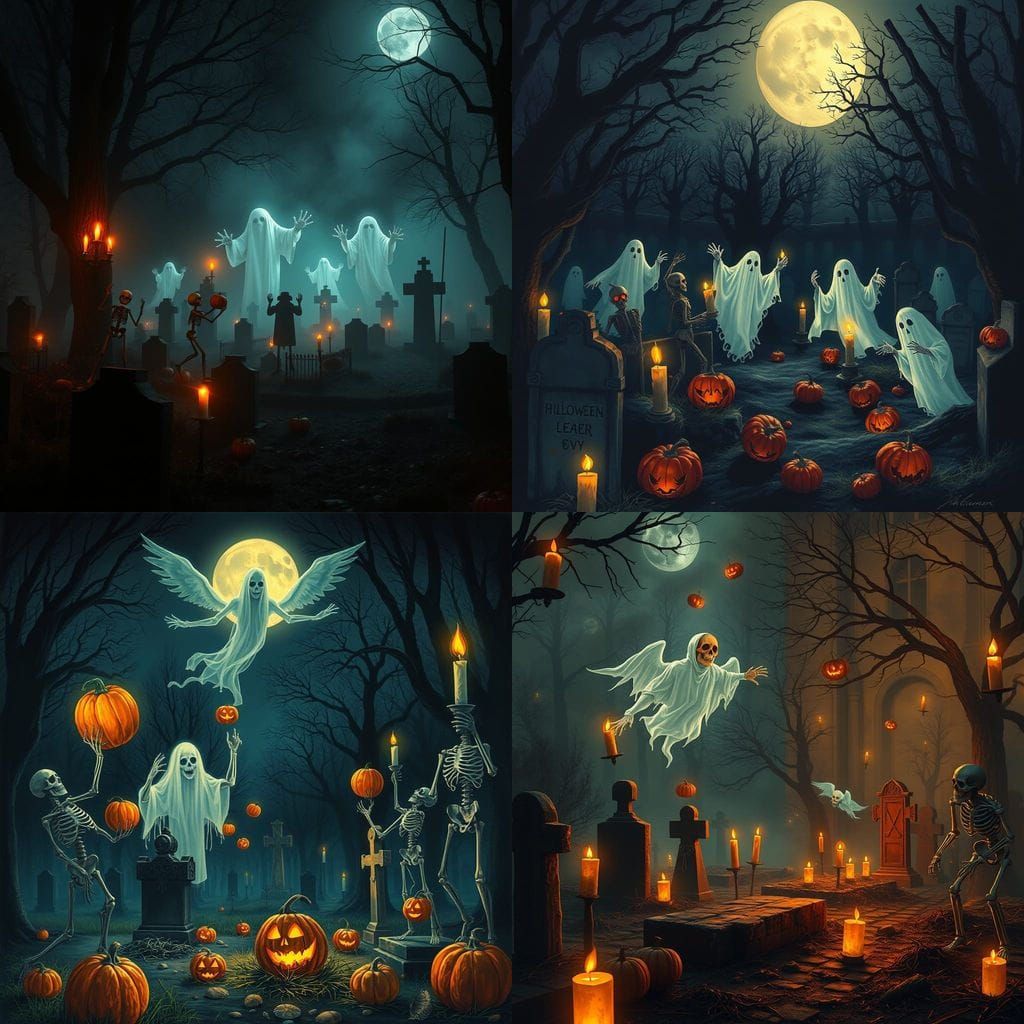 Ethereal Ghosts Rise from Candlelit Cemetery on Eve