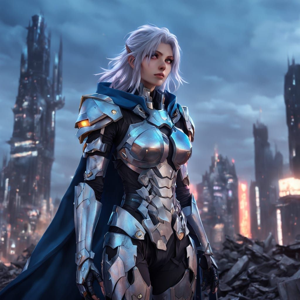 Cyberpunk Anime Girl in Futuristic Armor