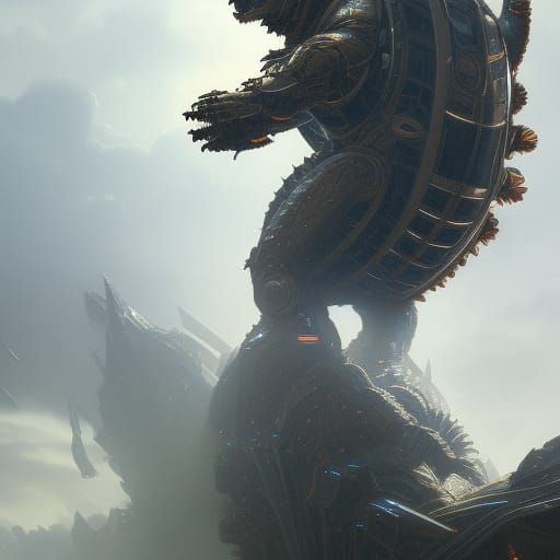 Hyperdetailed Mechagodzilla 20 in Dark Fantasy Style