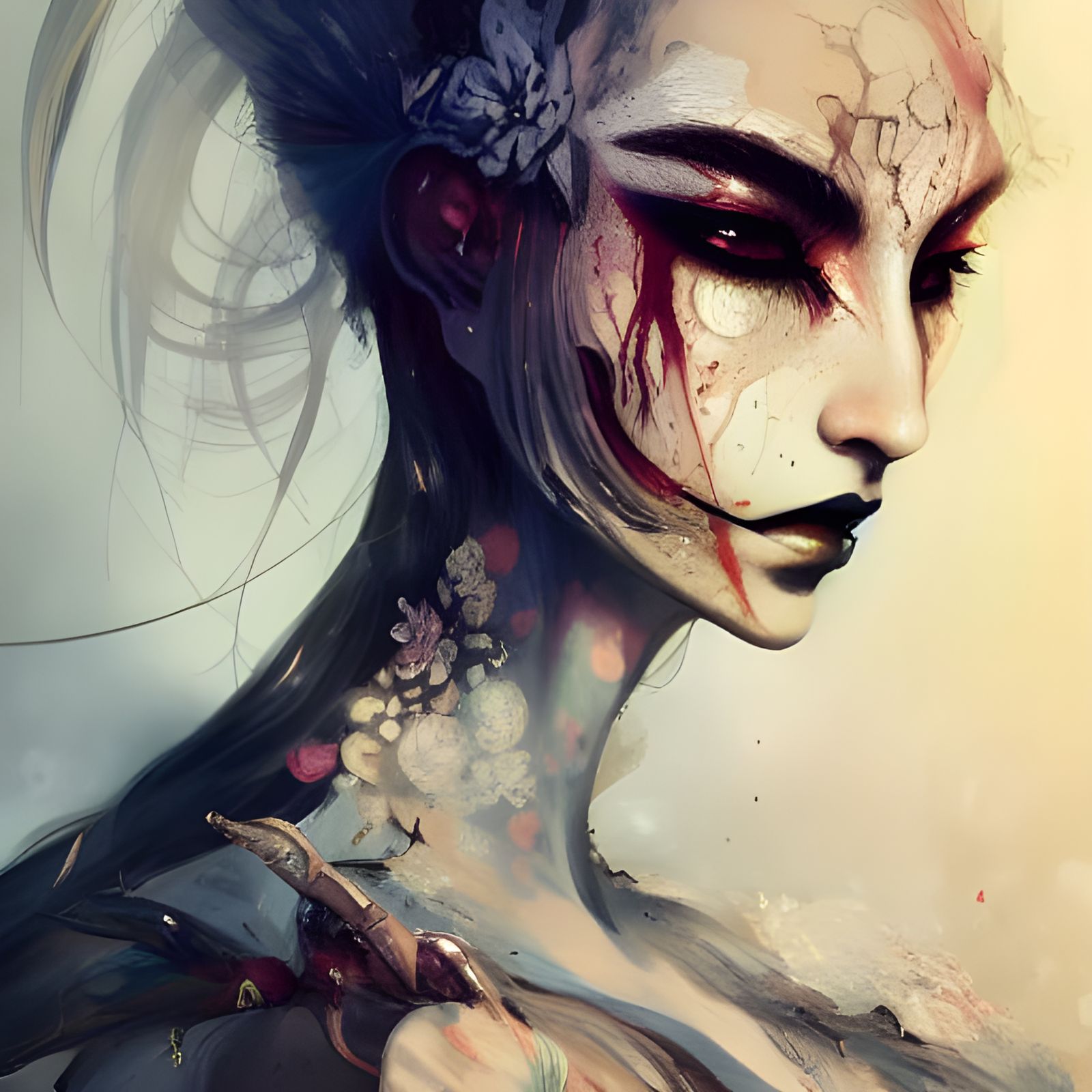 Beautiful Demoness Portrait in Watercolor Style