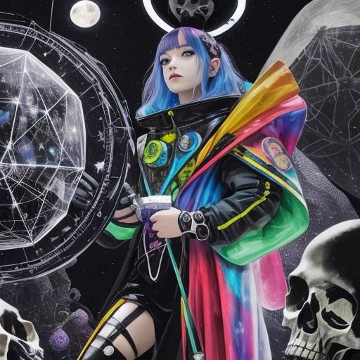 Surreal Crayon Drawing: Goth Woman in Darkness