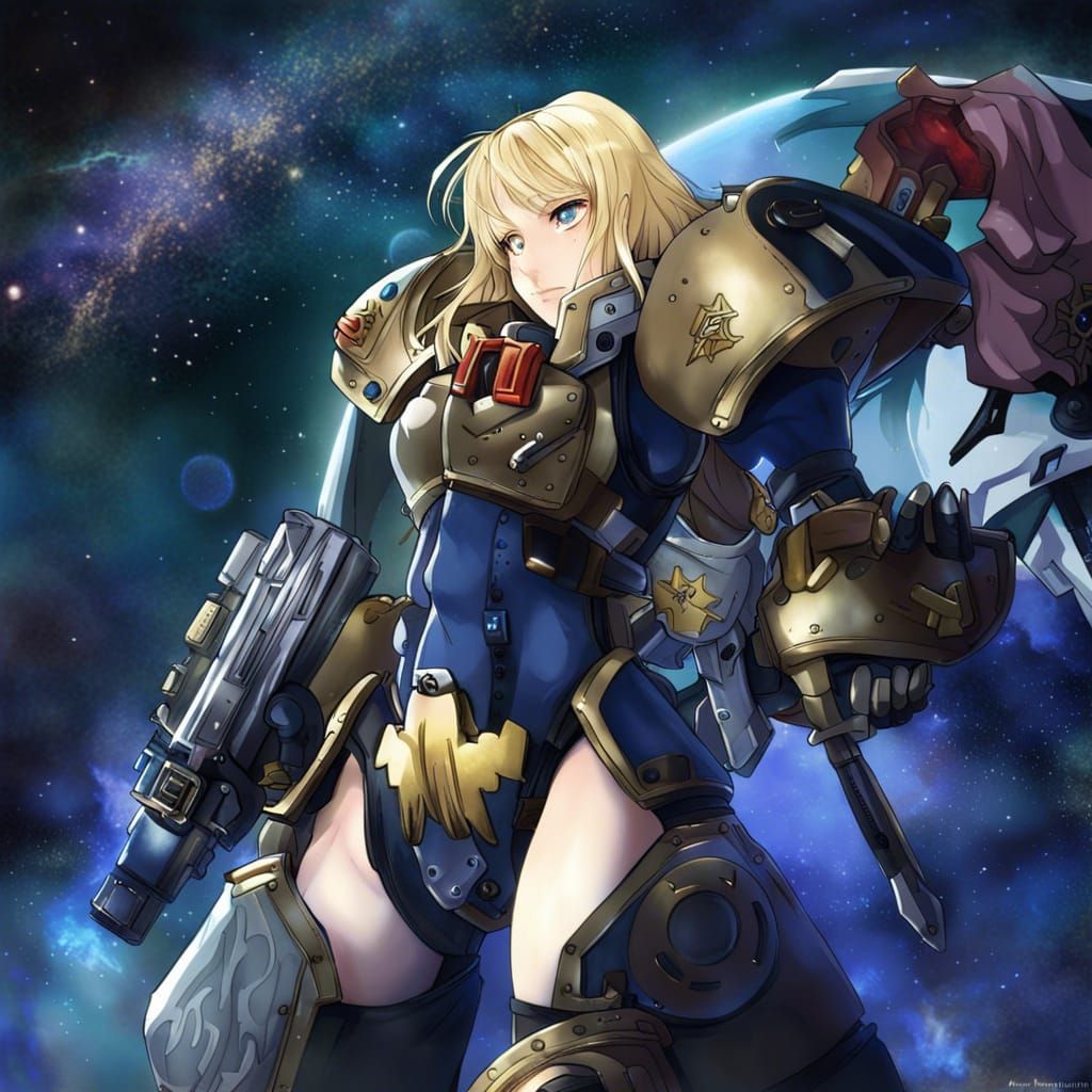 Anime Girl as Space Marine in Manga Style