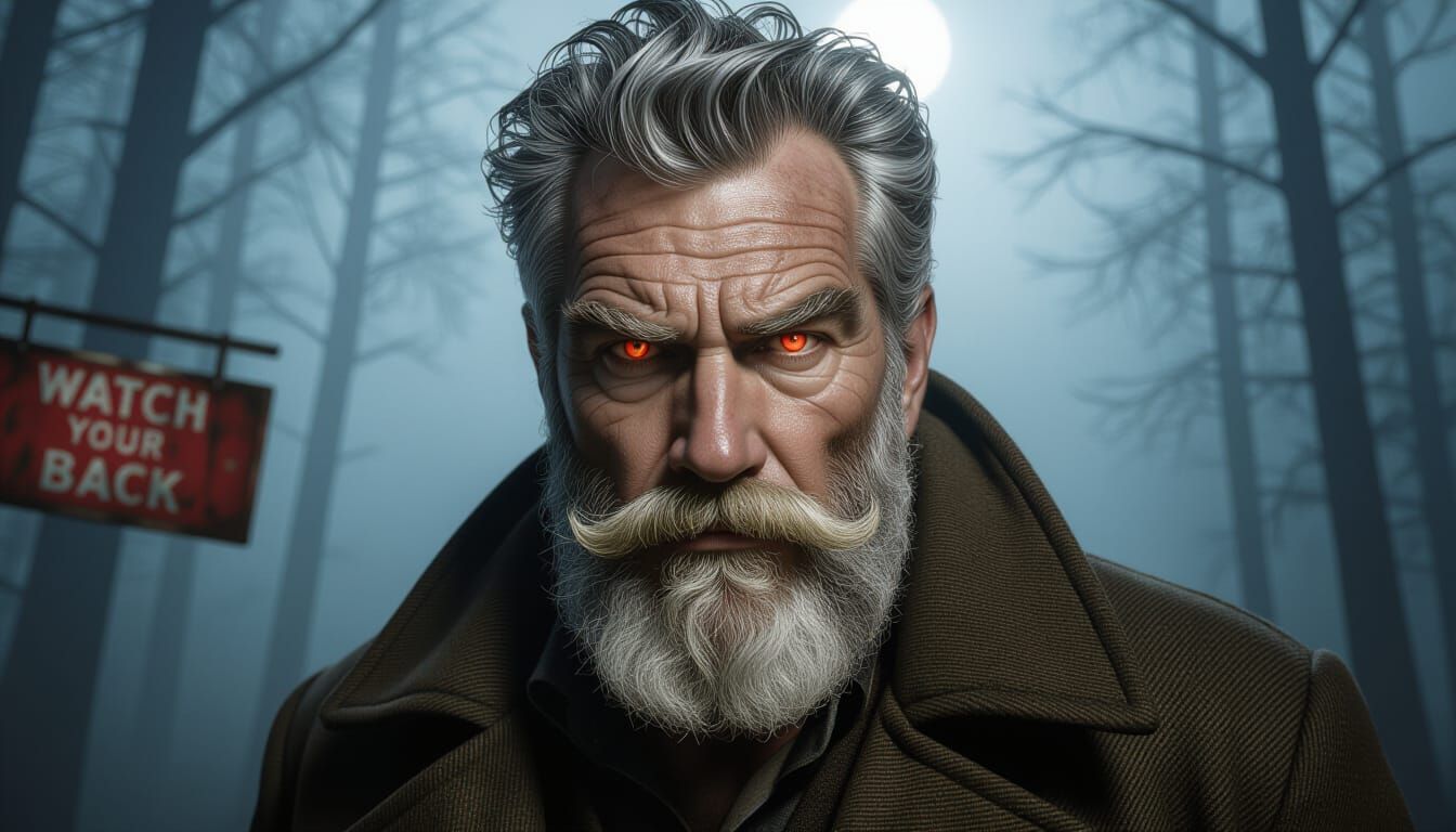 Ominous Portrait in Foggy Woods, Cinematic Black and White