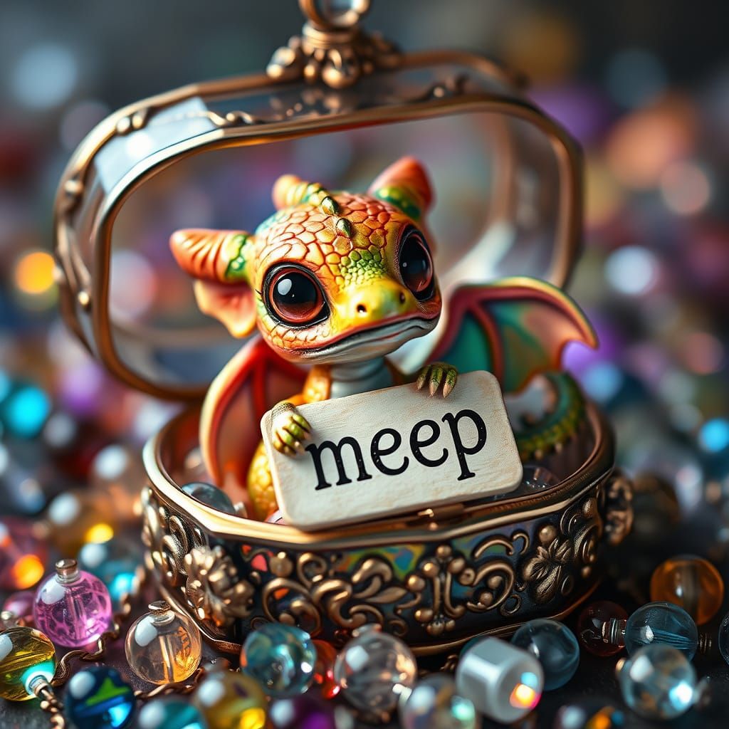 Whimsical Baby Dragon in Glass Jewelry Box