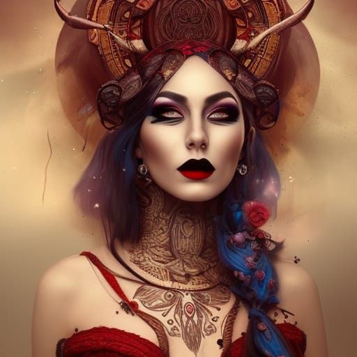 Beautiful Woman with Tribal Makeup, Fantasy Art