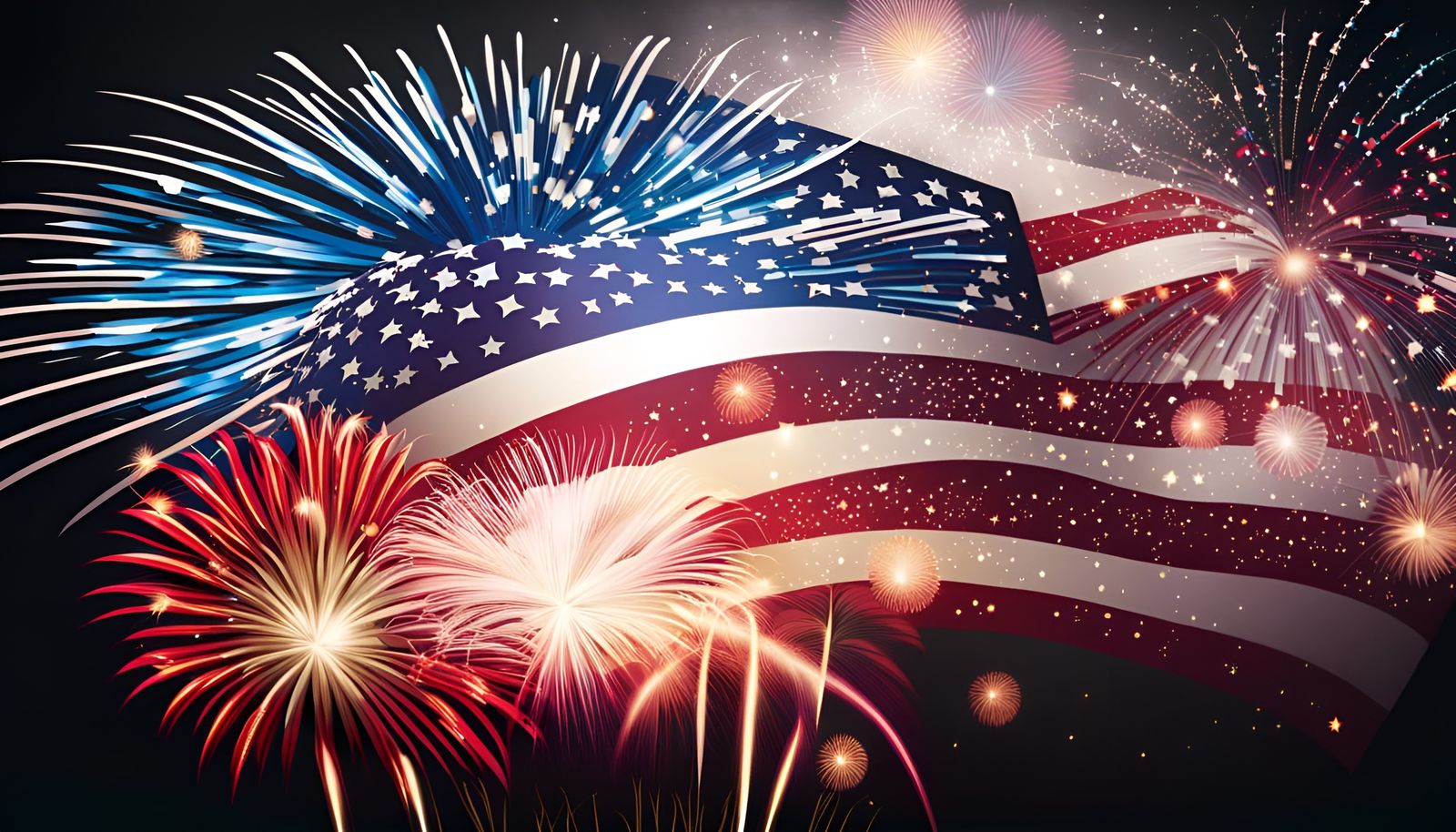 Patriotic Fireworks Display with US Flag