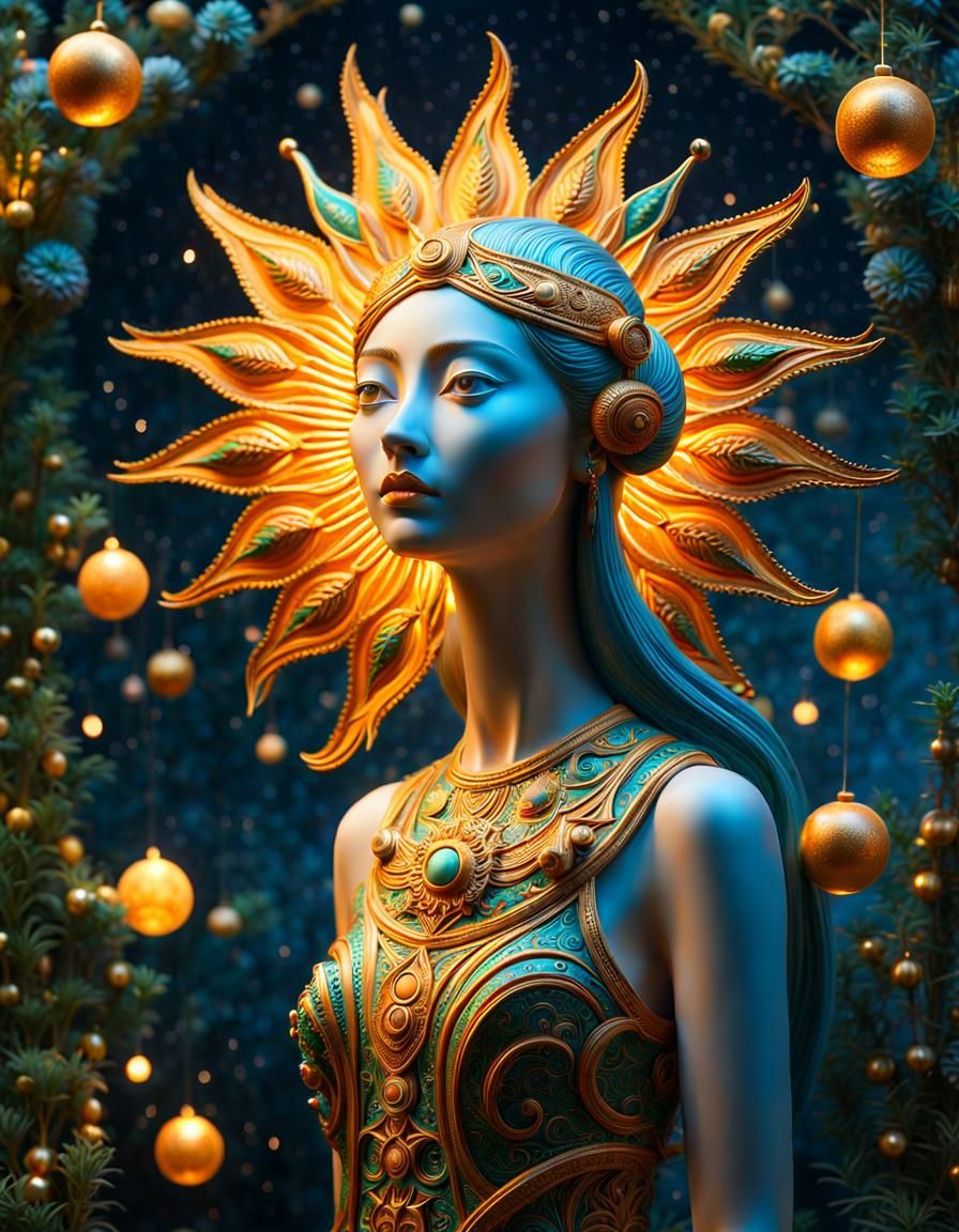 Celestial Woman in Surreal Sun and Moon Star