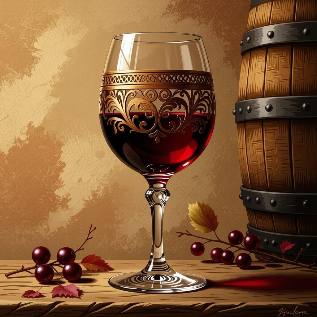 Rustic Wooden Wine Glass Digital Art