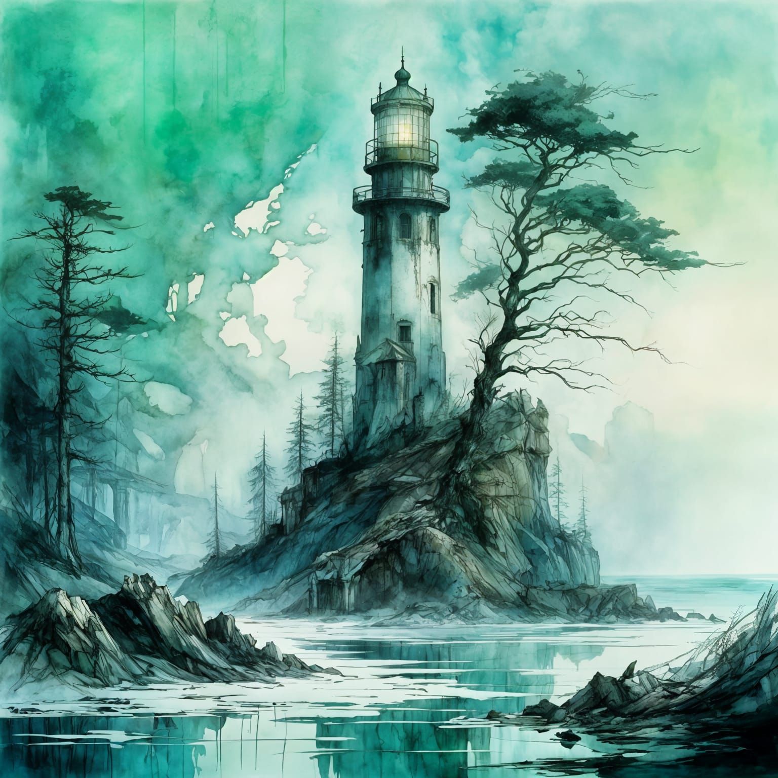 Ruined Lighthouse in Emerald Bay Spectral Fog