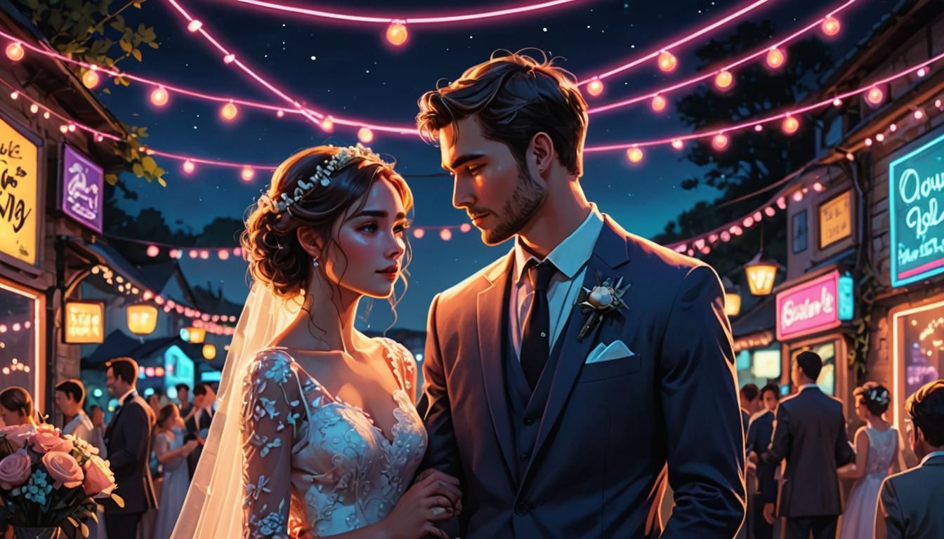 Cartoon Countryside Wedding with Neon Lights