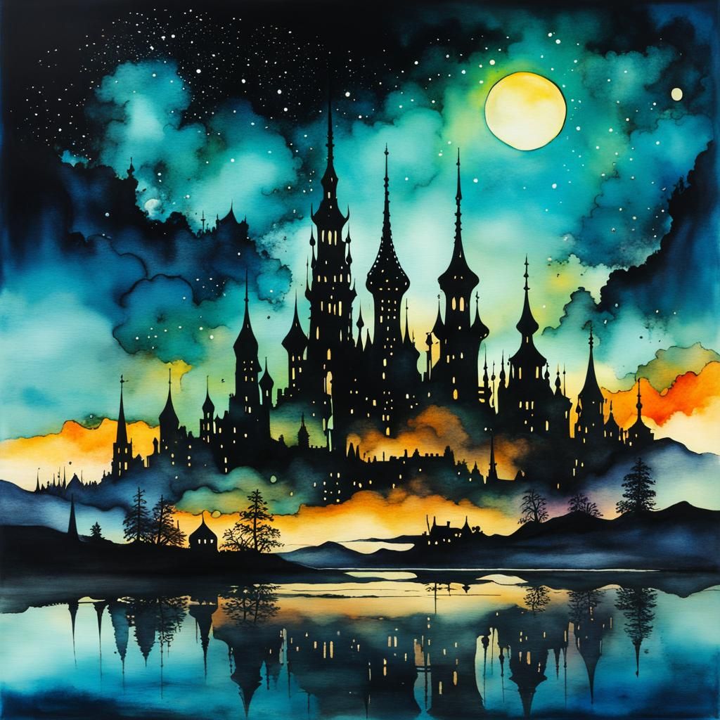 Nostalgic Black City Silhouette at Twilight