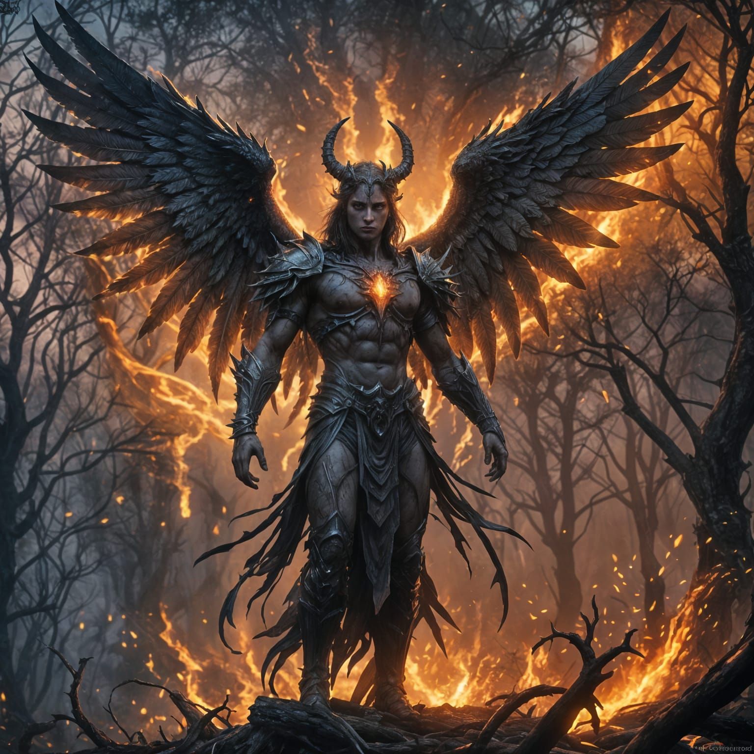 Detailed Demonic Angel Fantasy Concept Art