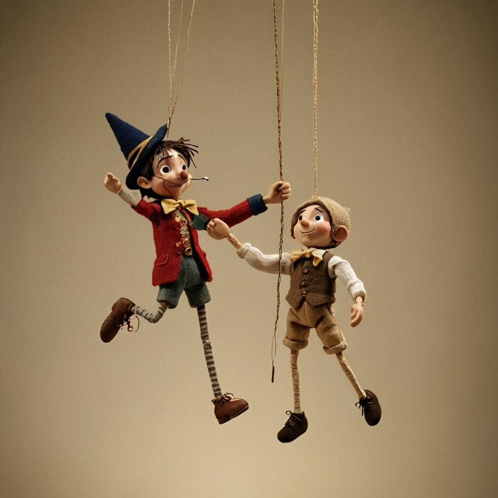 Pinocchio Marionette in Whimsical Stop-Motion Style