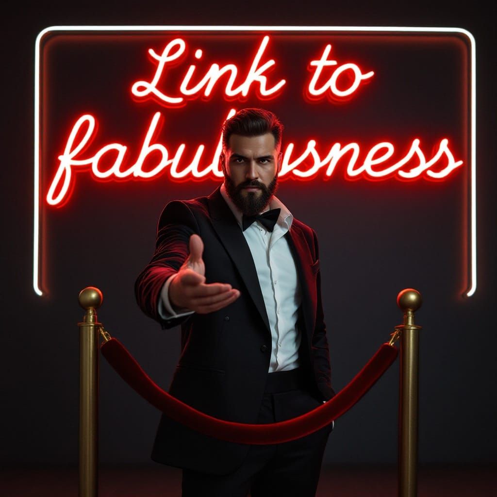 Bouncer Guarding Velvet Rope in Front of Neon Sign to Fabulo...