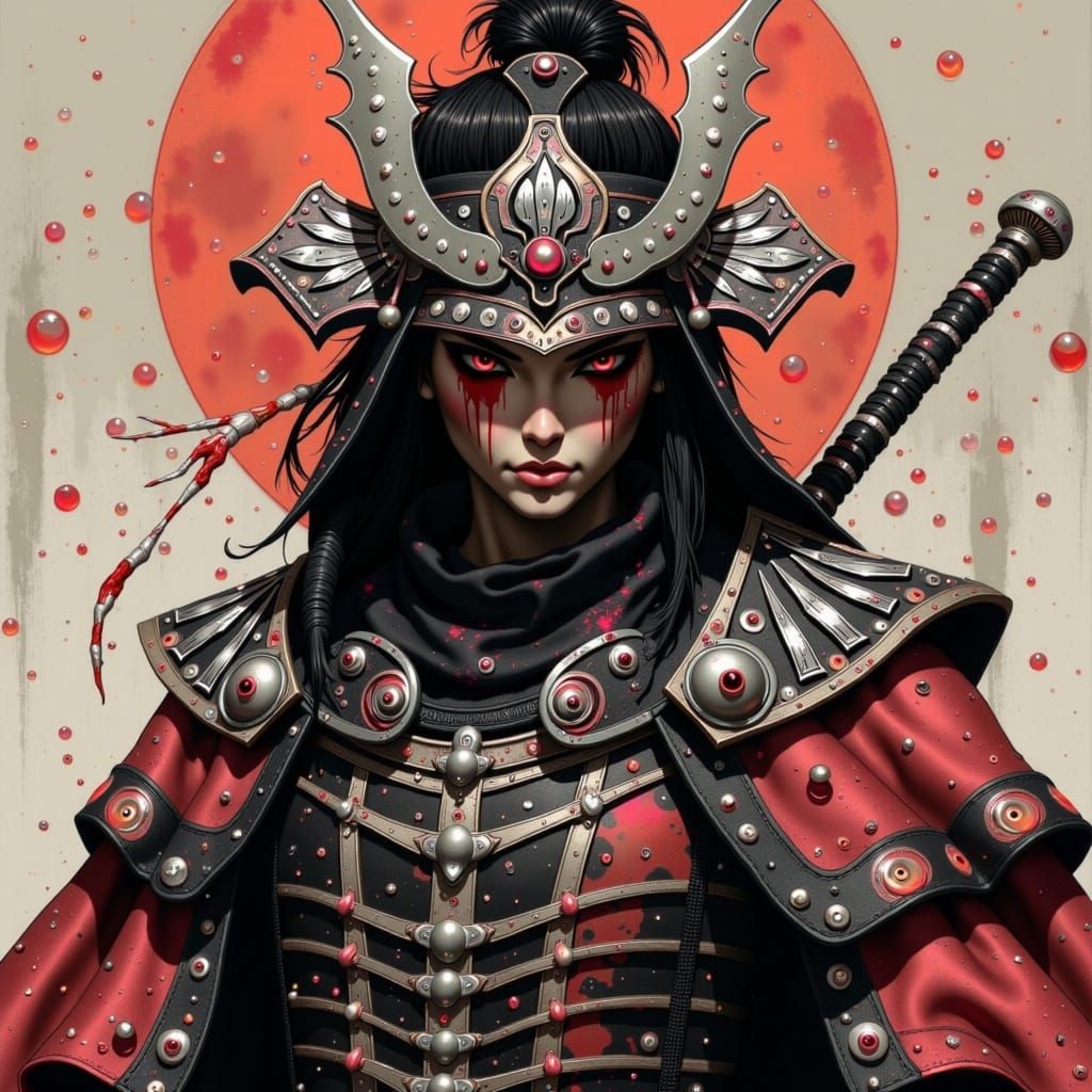 Blood-Splattered Samurai in Manga Style