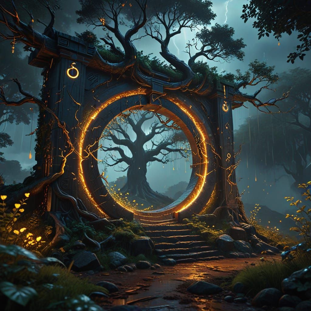 Fantasy Forest Portal with Thunderstorm in Digital Painting ...