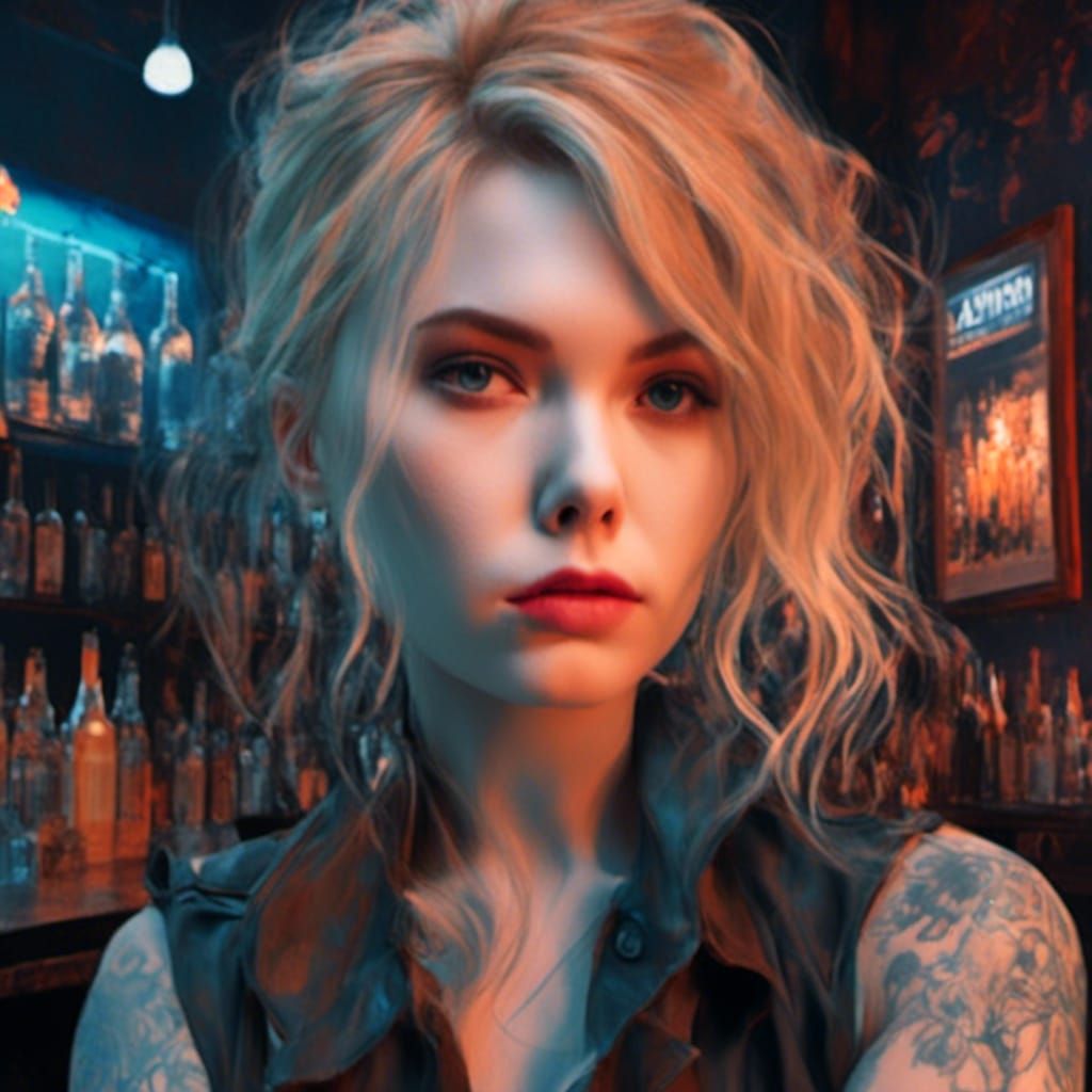 Gothic Portrait in Dive Bar, Artstation Style