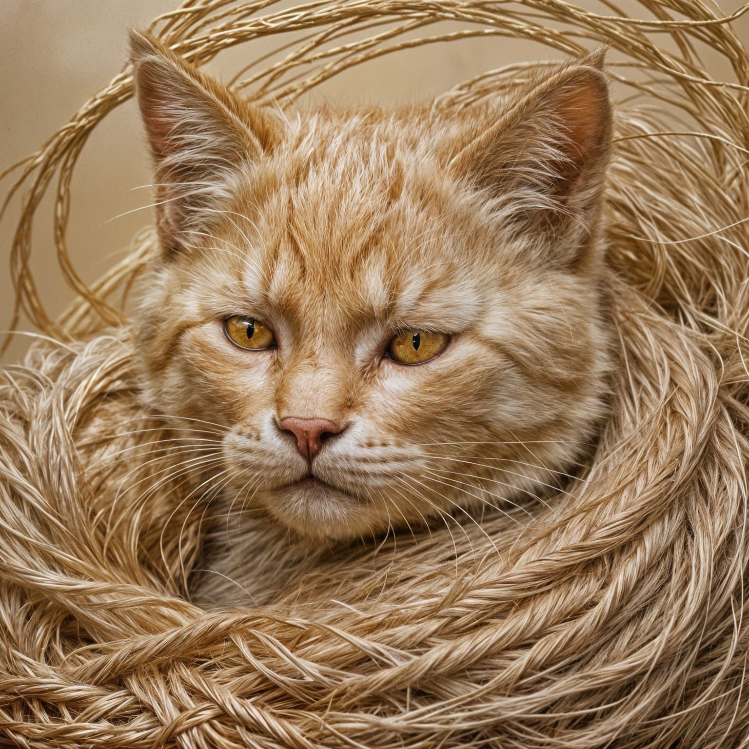 Crocheted Sleeping Kitten in Warm Colors