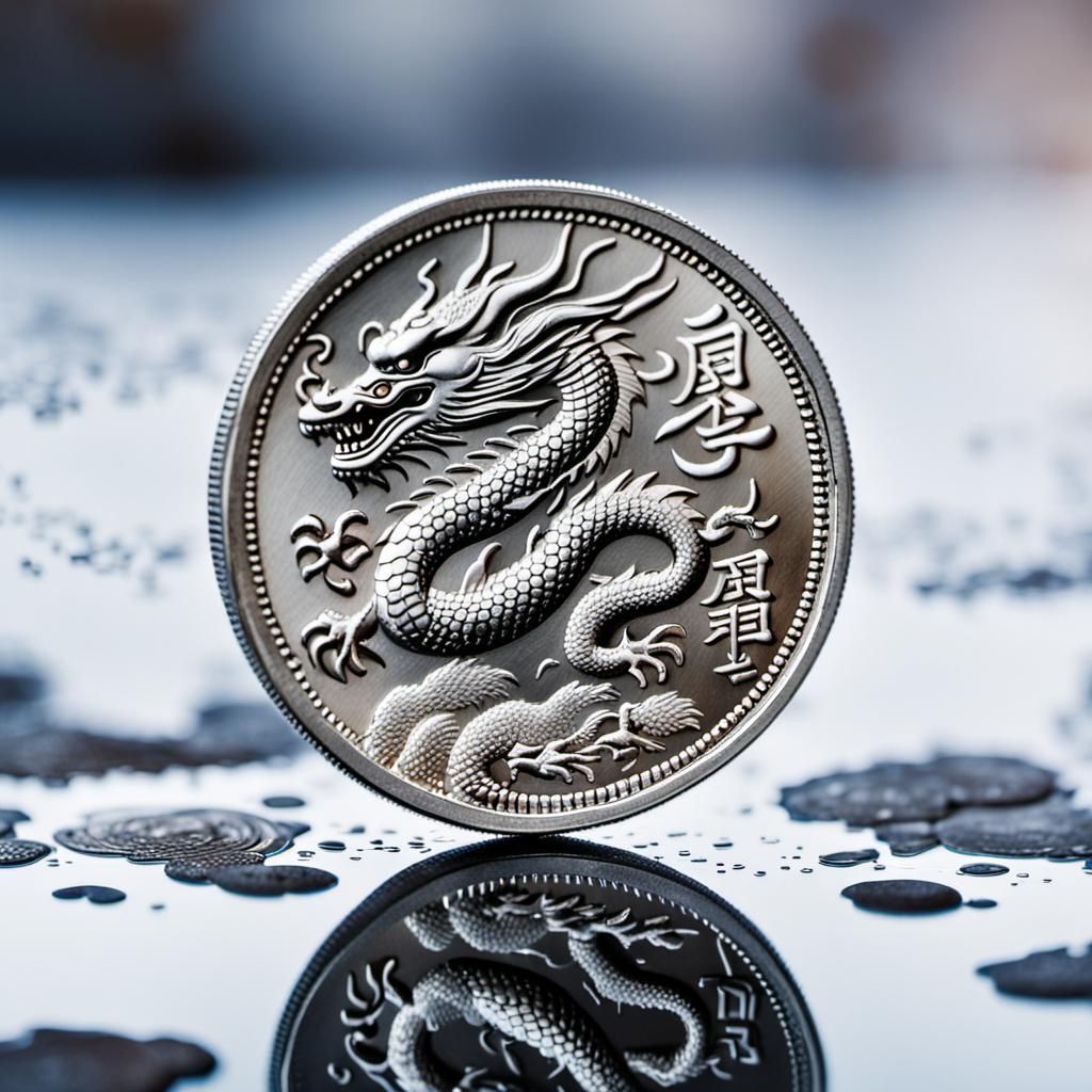 Silver Oriental Dragon Coin with Crystal Edge