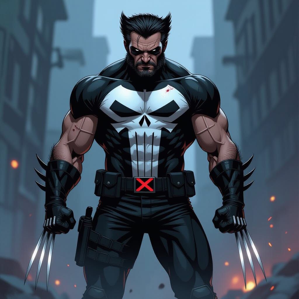 Punisher Wolverine Hybrid in Comic Cover Art Style