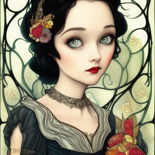 Elegant Snow White Portrait in Digital Painting Style