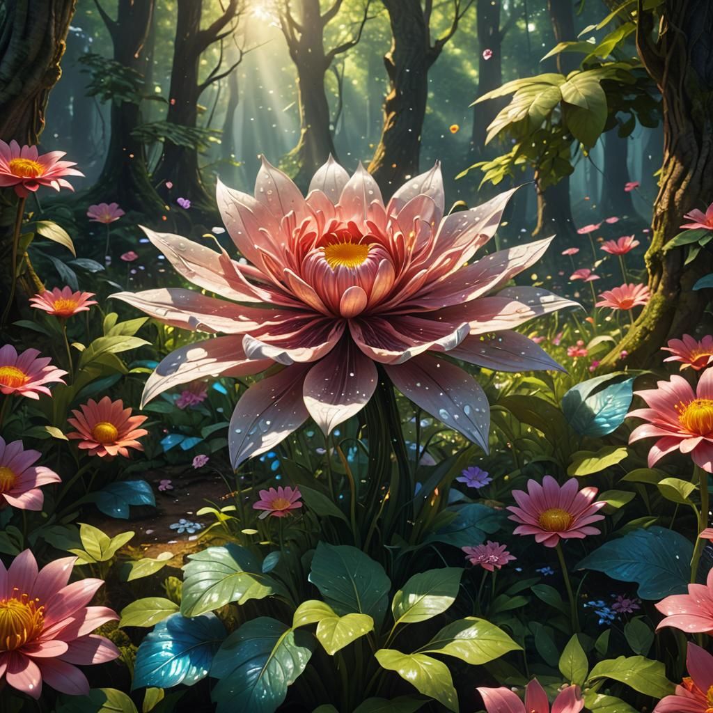 Giant Flower in Mystical Forest: Fantasy Concept Art