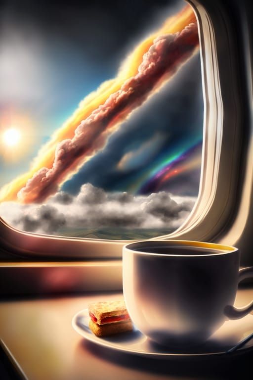 Galactic Coffee: Hyperrealistic Nebula View from Spaceship