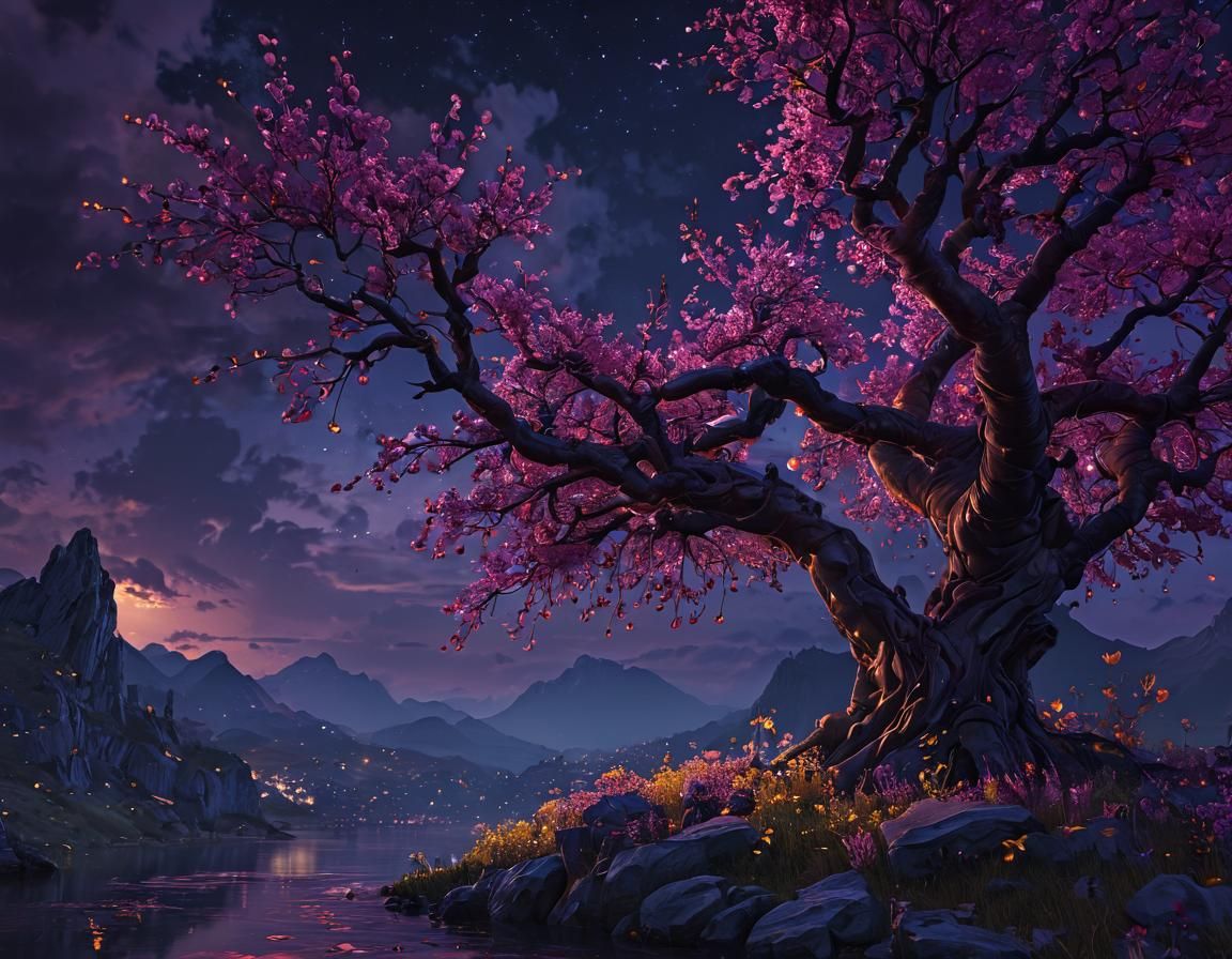 Night Sky Cherry: Dark Fantasy Concept Art