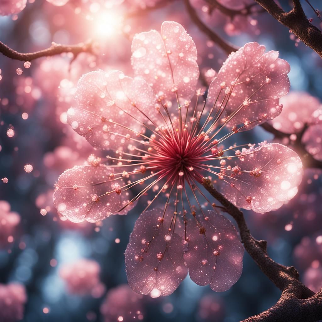 Sakura Flower Close-Up with Magic Effects