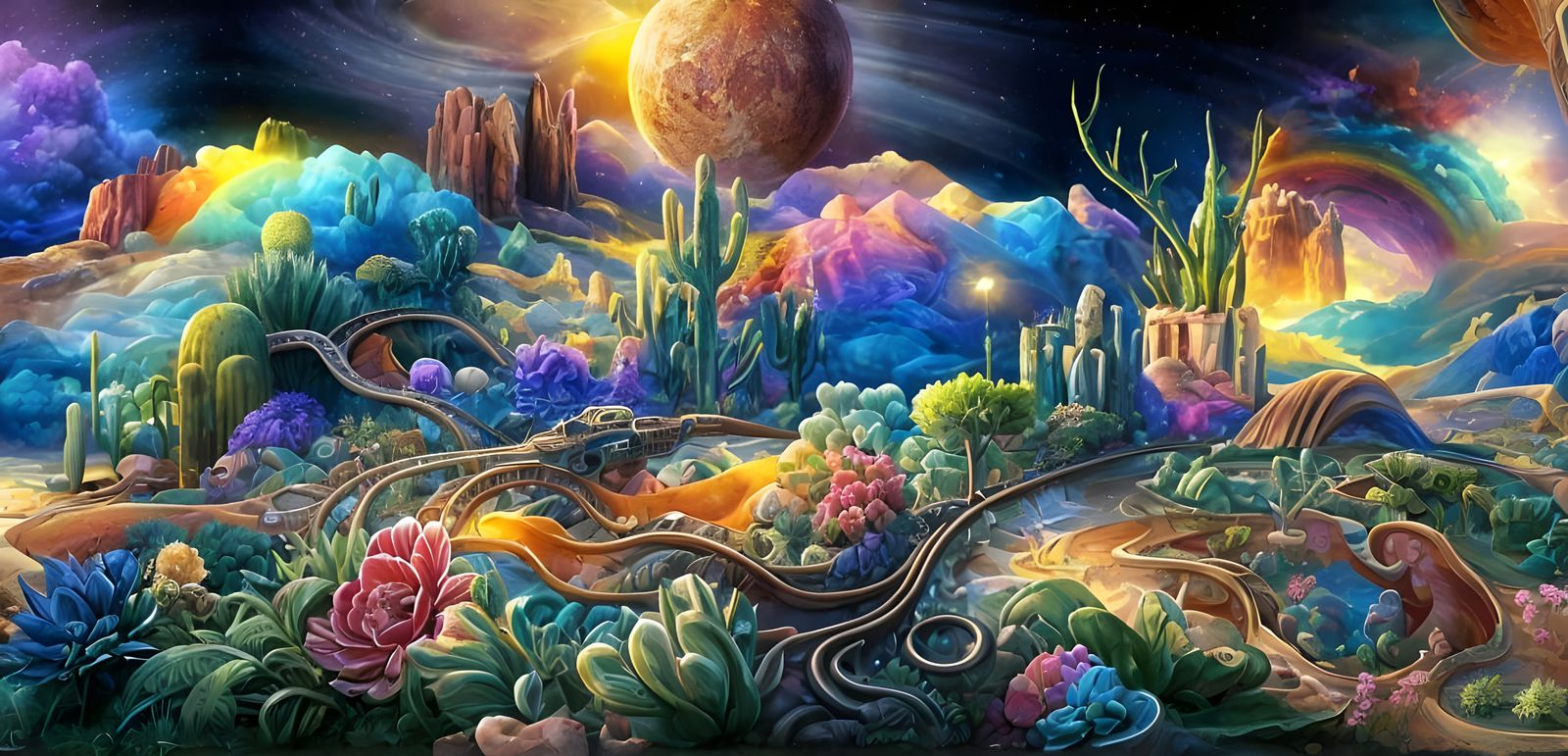 Dieselpunk Oasis City at Sunset