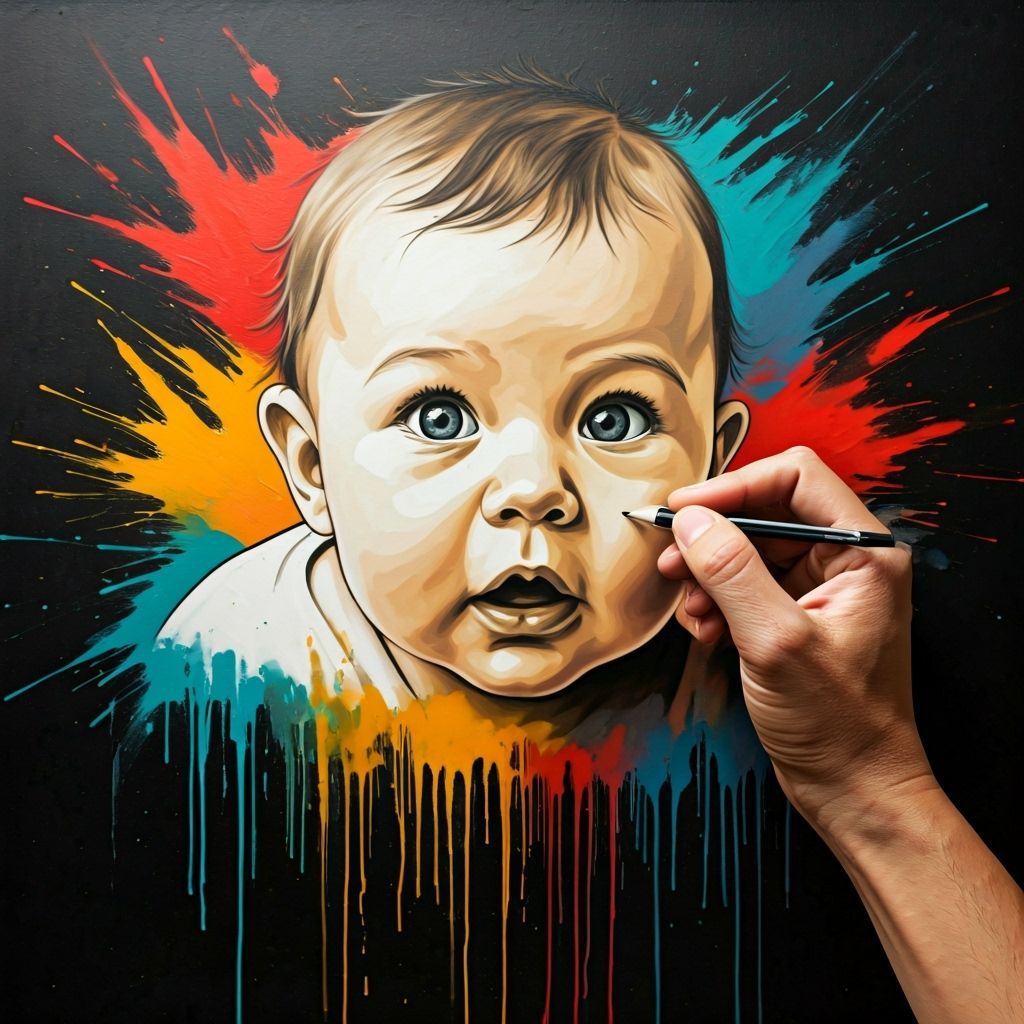 Hand-Drawn Baby on Canvas in Graffiti Art Style