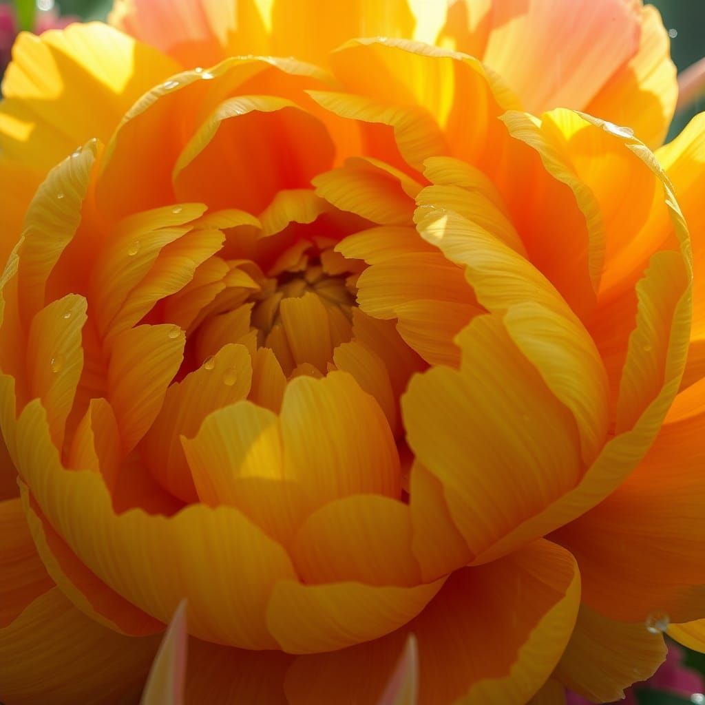 Bright Yellow Peony Close-Up in Detailed Matte Painting